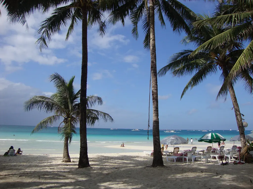 Palm trees along White Beach, Boracay, Malay