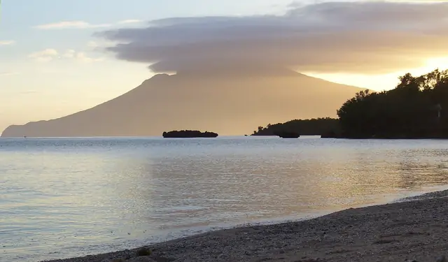 Mount Malindig at sunset, seen across the water