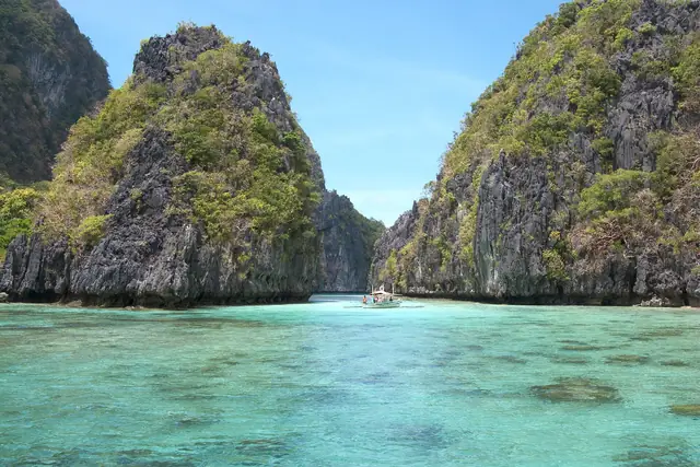 Lagoon among limestone islands in Bacuit Bay, El Nido