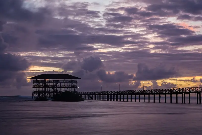 The Cloud 9 boardwalk and viewing tower at dusk, Siargao