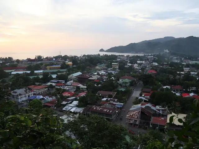 Rooftops of Dapitan City and the bay seen from Ilihan Hill